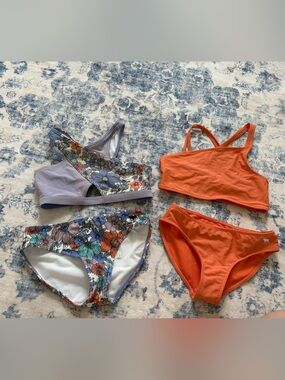 abercrombie kids Lavender and White Floral Trim Swim Bottoms 2 sets